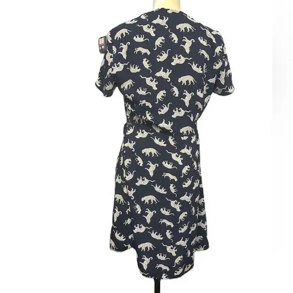 J.‎ Crew Cheetah Navy Blue Mini Wrap Dress Size 2 - Picture 4 of 7